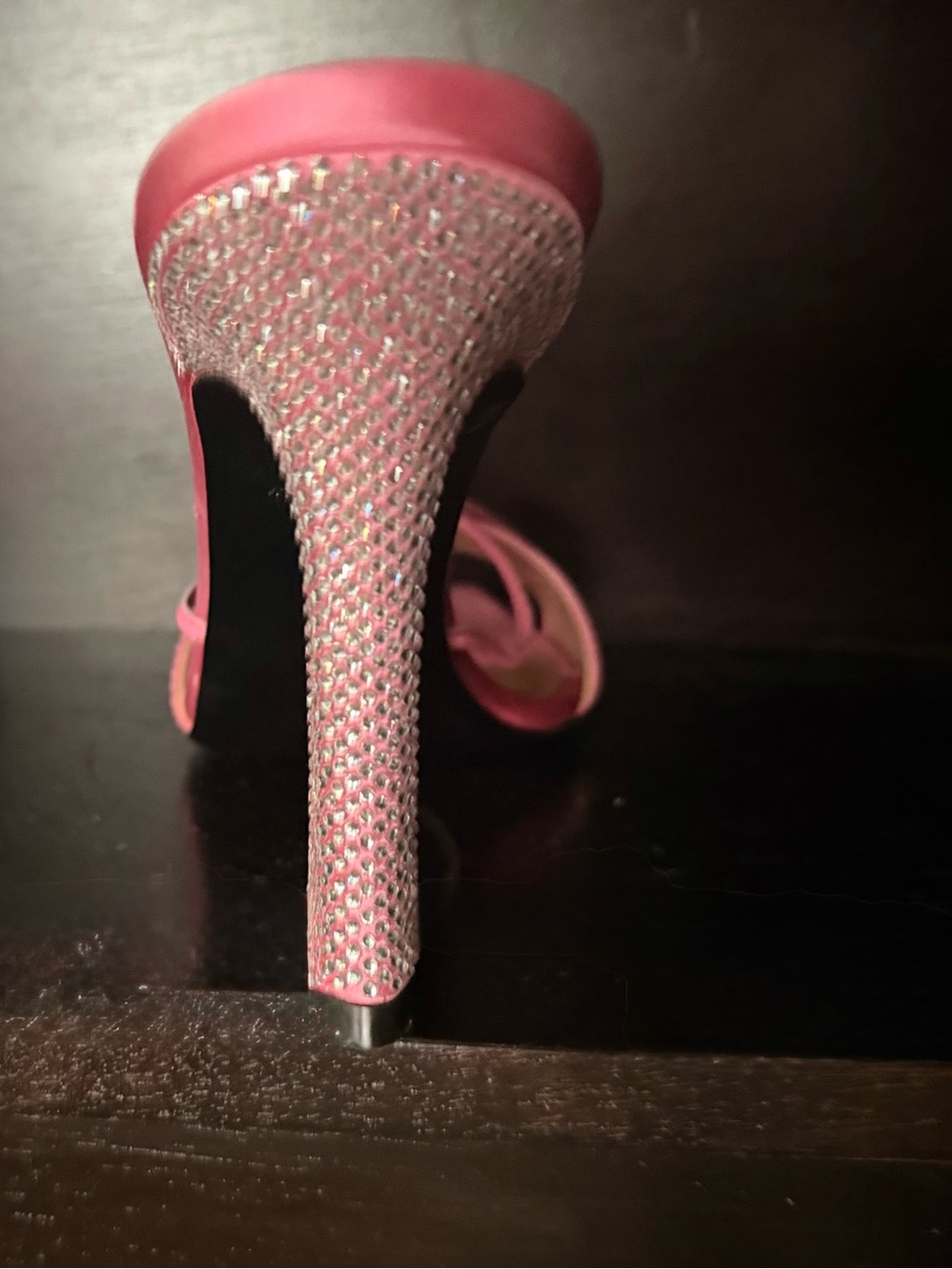 Pink Rhinestone High Heel Slide Sandals - Picture 3 of 4